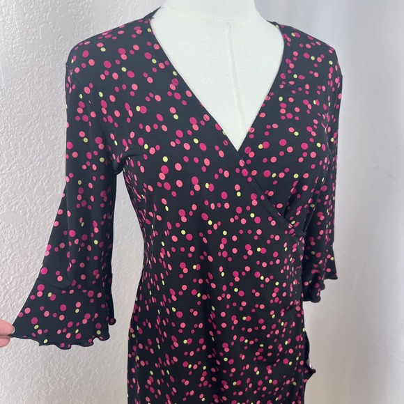 Robbie Bee Dresses & Skirts - Vintage Y2K Faux Wrap Mini Dress Womens 6P Black Polka Dot Retro Party Feminine